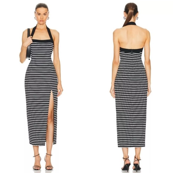 Revolve Nicholas Jane Black and White Striped Halter Dress - Picture 1 of 11